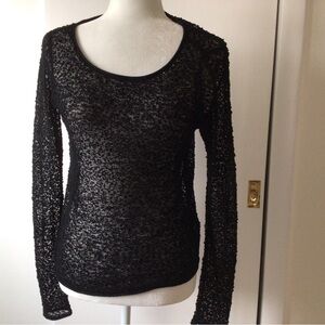 EILEEN FISHER OPEN WEAVE CREWNECK TOP- BLACK- SIZE SMALL